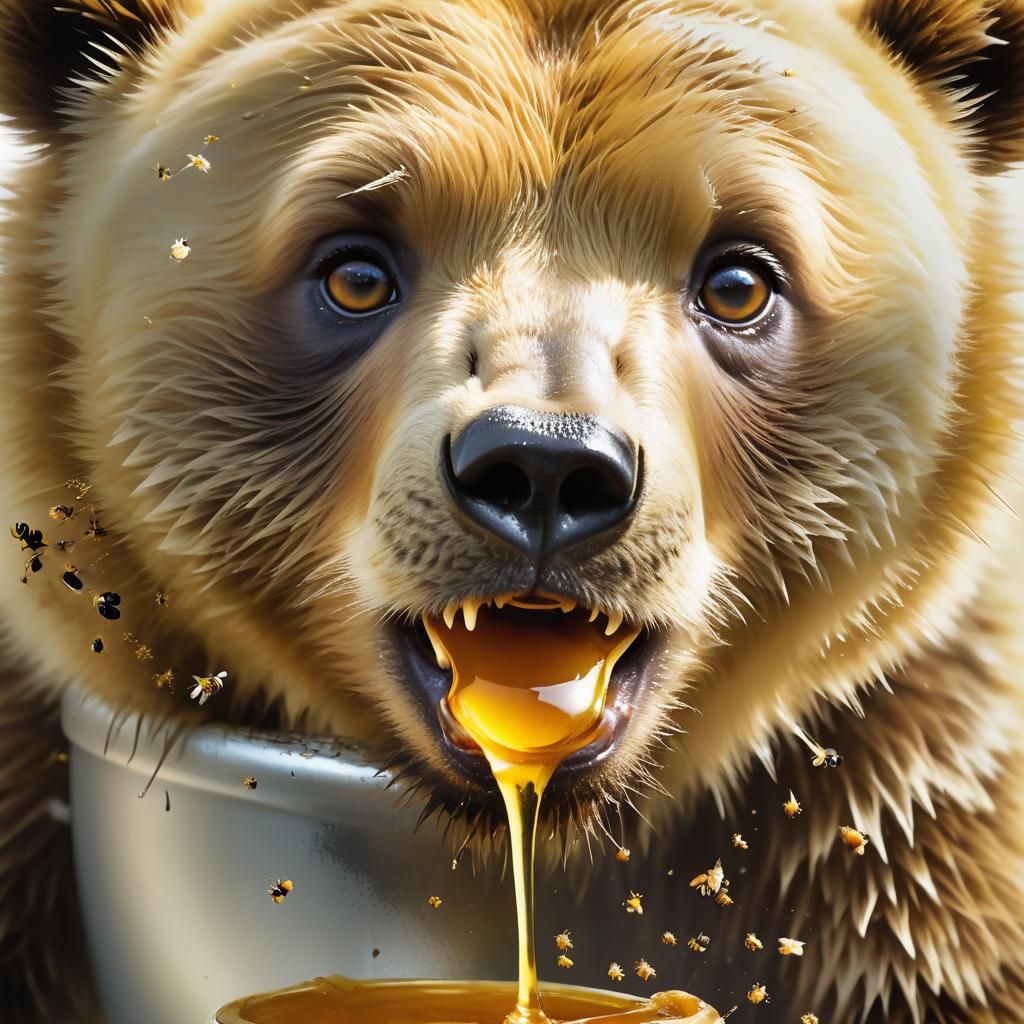 Bear Cub and Honey in High-Contrast Portrait