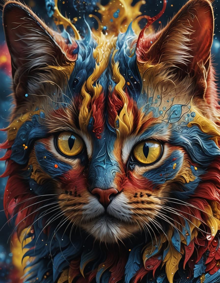 Fractal Cat Face in Detailed Digital Painting