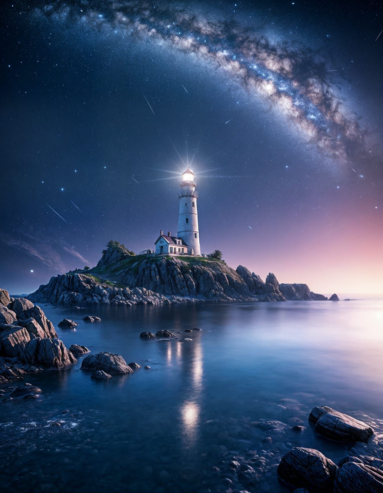 Starlit Lighthouse Under the Milky Way