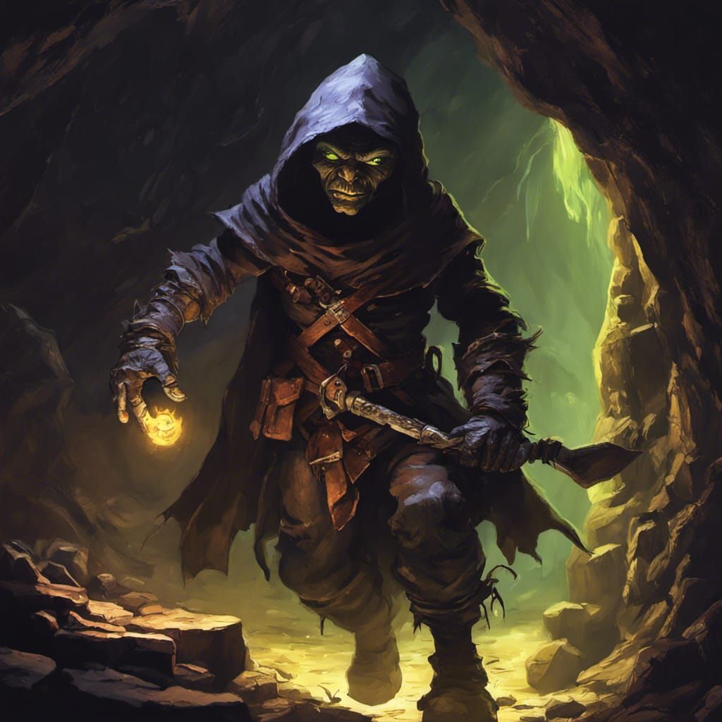 Goblin Rogue Sneaking in Underdark Cave