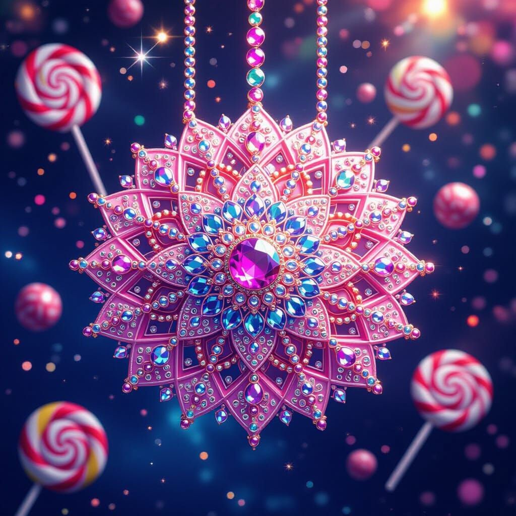 Jeweled Mandala in Cosmic Candyland: Digital Illustration