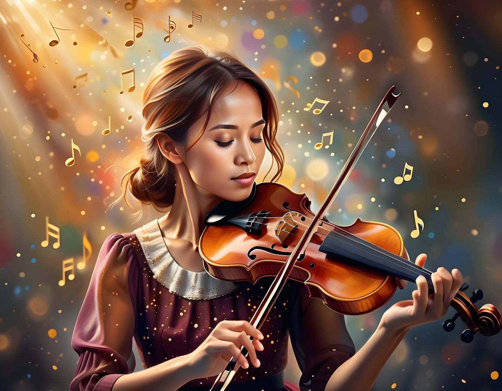 Giant Musical Notes Emerge from Violin