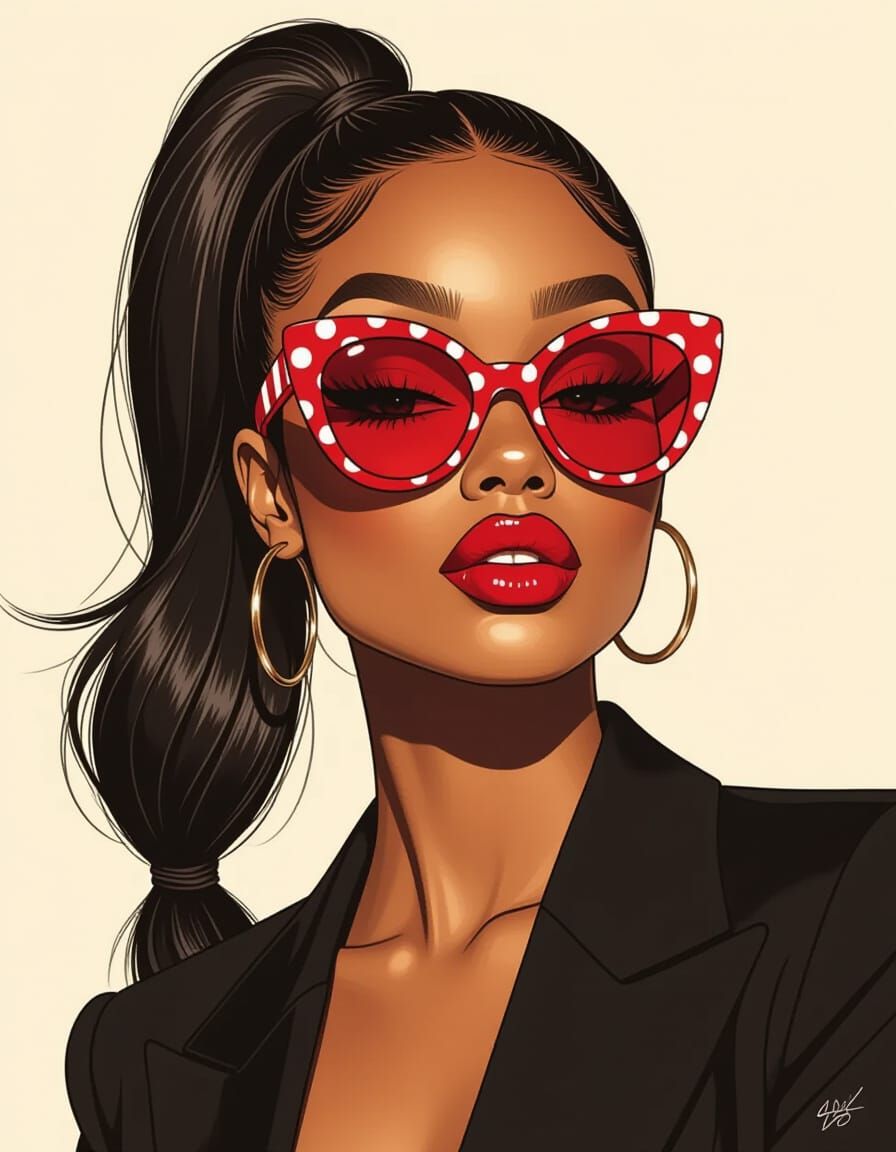 Confident Woman in Charcoal Drawing Style