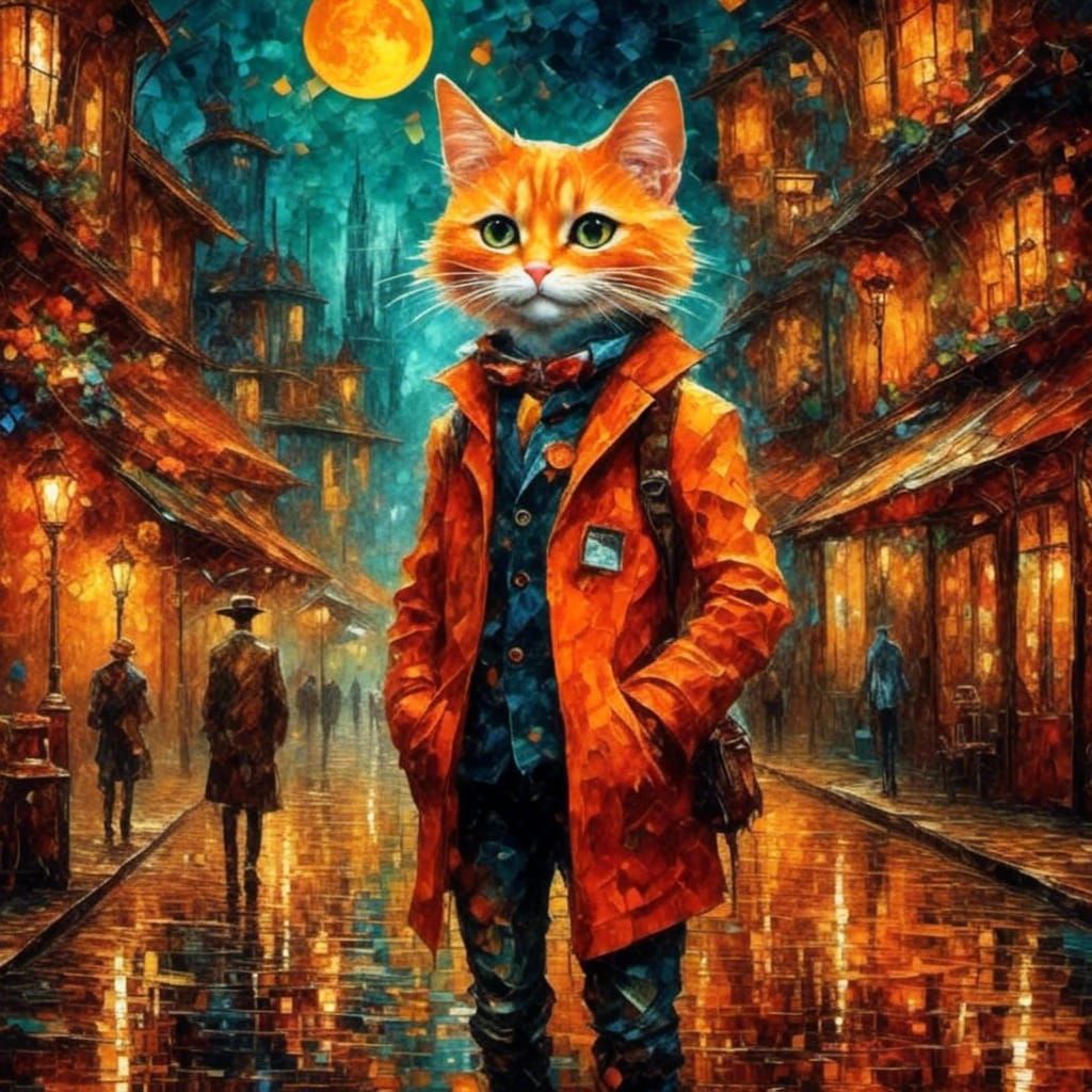 Orange Tomcat and Mouse in Textured Lighting