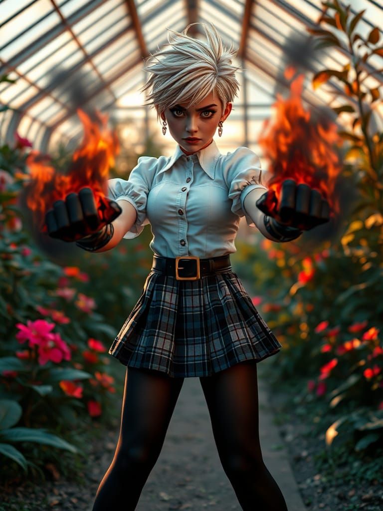 Slavic Magical Girl in Eerie Botanical Greenhouse