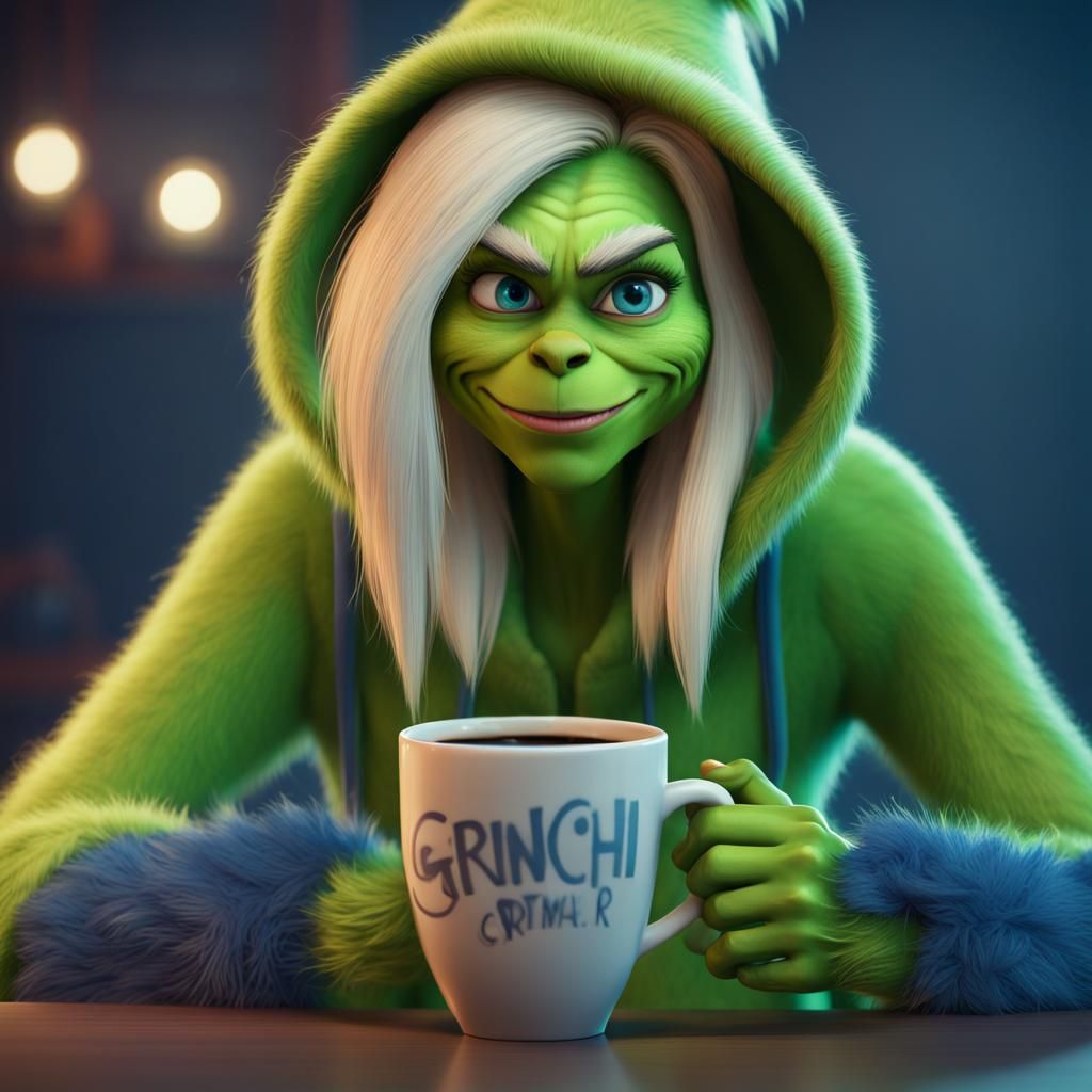 Grinch-Themed Young Woman in 3D Digital Art