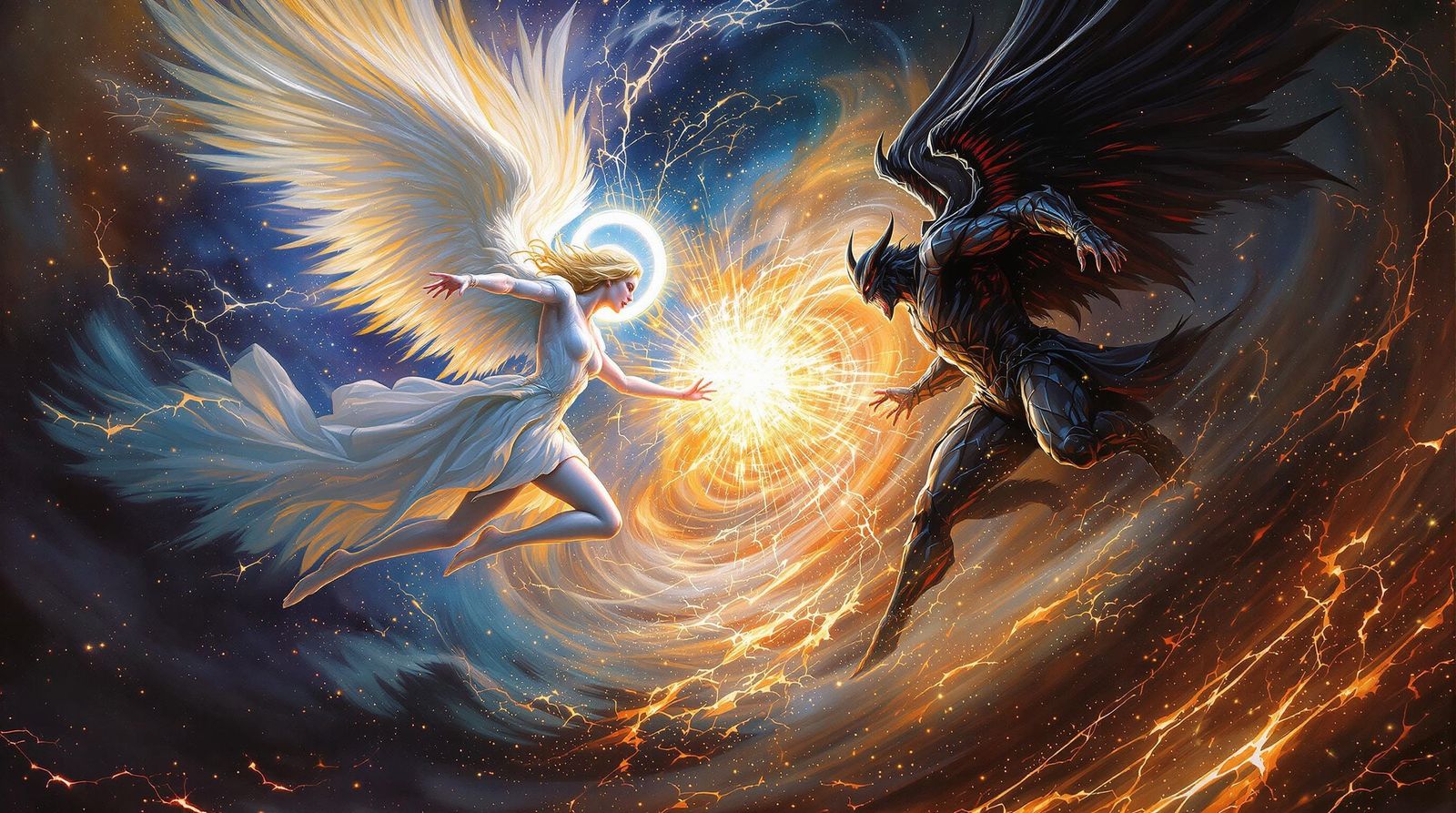 Angels Clash in Eternal Cosmic Battle