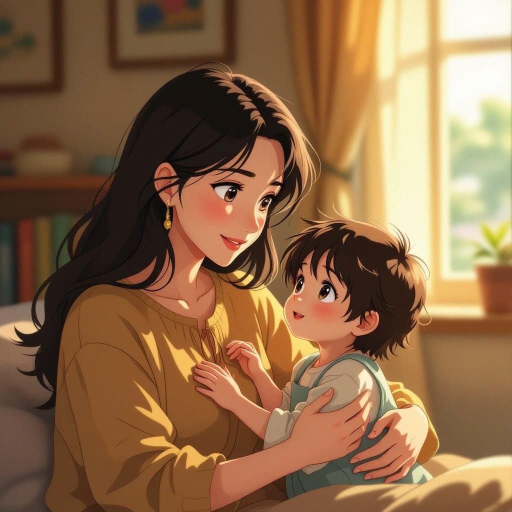 Maternal Love: A Ghibli-Inspired Portrait of Hope