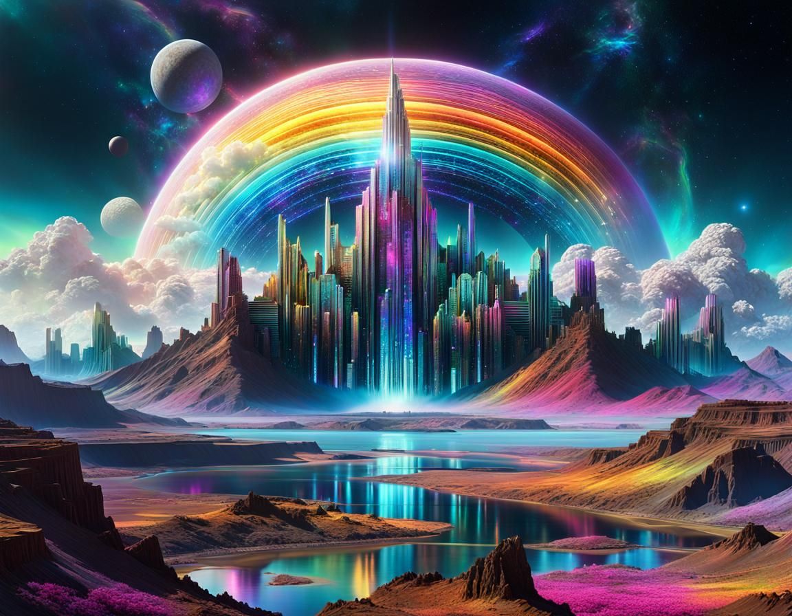 Nebula Landscape with Art Deco Lunar City