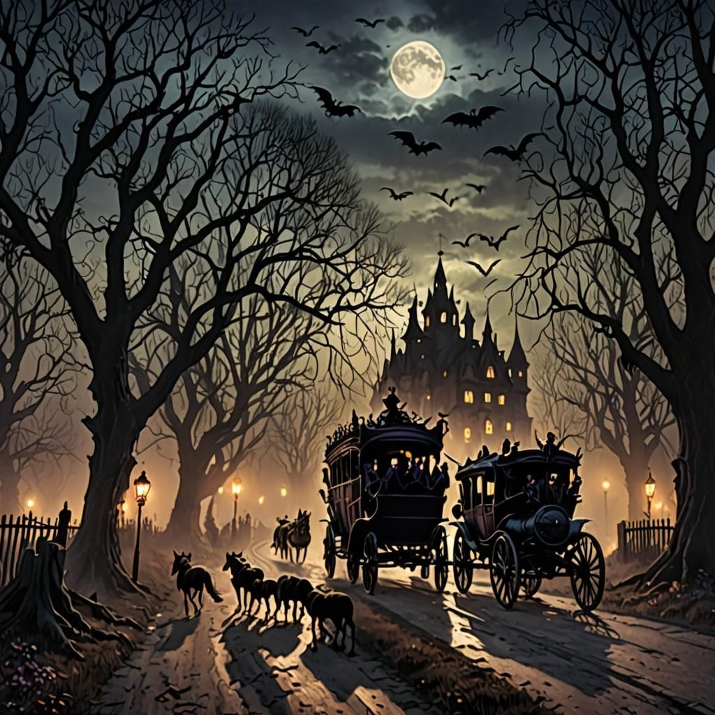 Sinister Coach Approaches Haunted House in Dark Romanticism ...