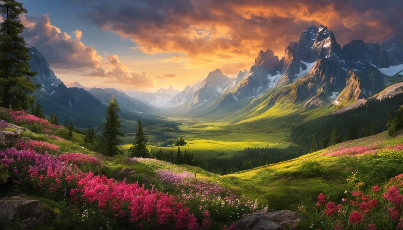 Magnificent Mountain Landscape Matte Painting