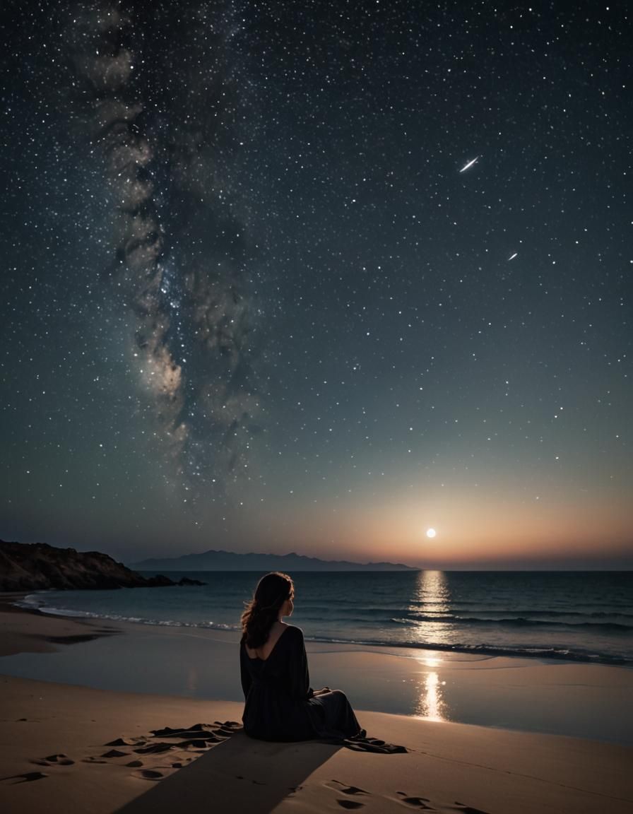 Melancholy Woman Under Starry Desert Sky