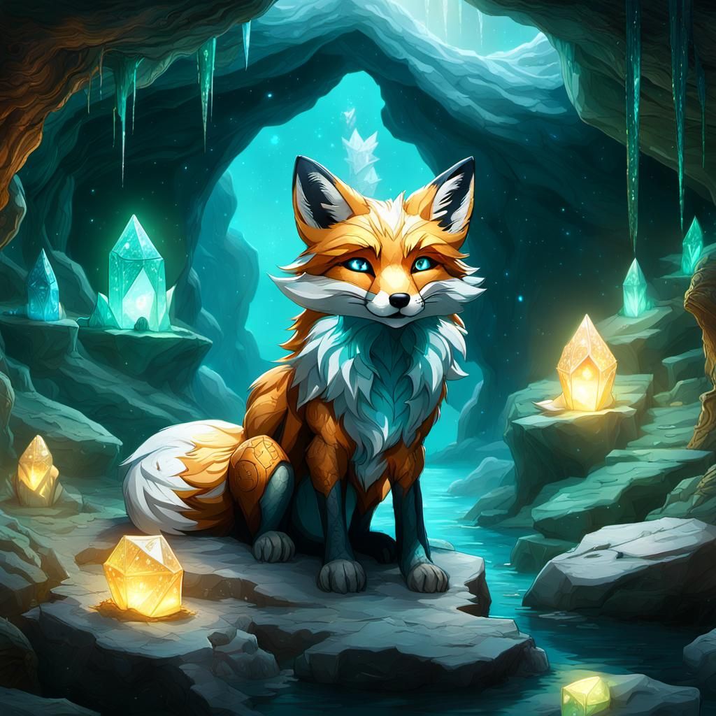 Stone and Metal Fox in Crystal Cave