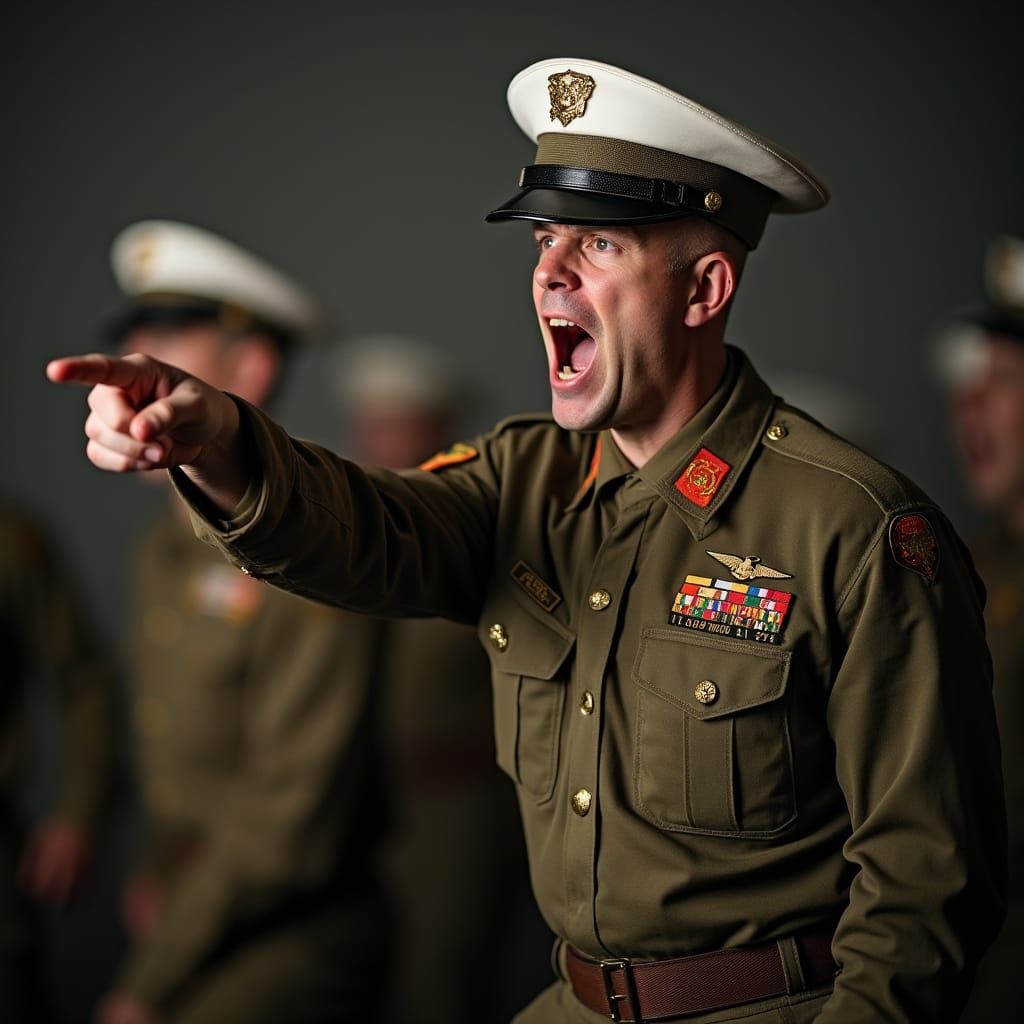 Gunnery Sergeant Hartman Yelling, Hyperrealistic Photography