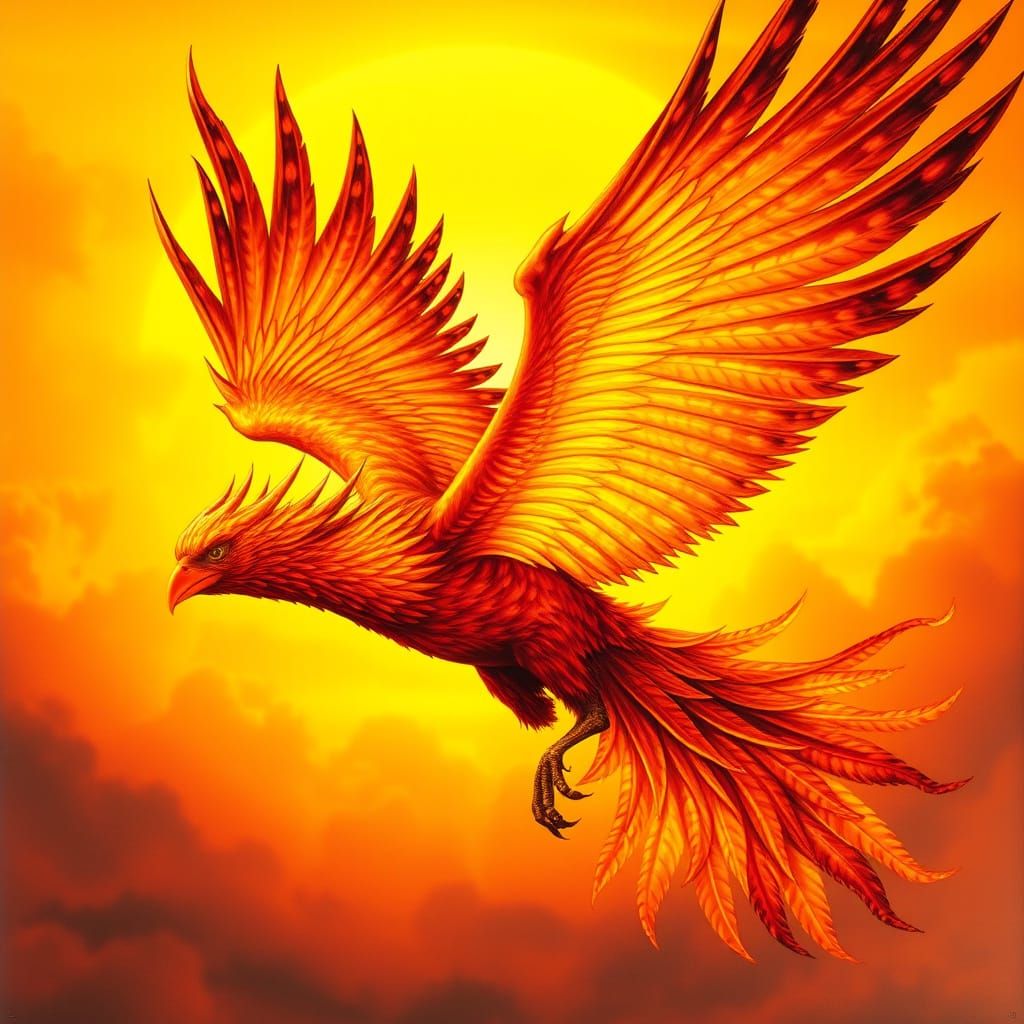 Majestic Phoenix in Flight with Vibrant Plumage