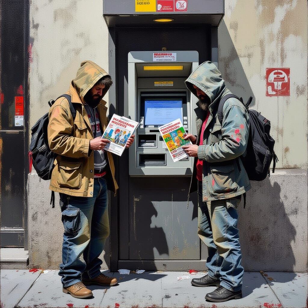 Gritty Urban Scene of Magazine Vendors