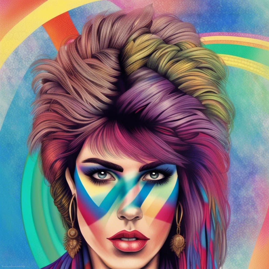 1980s Grunge Woman with Rainbow Mullet