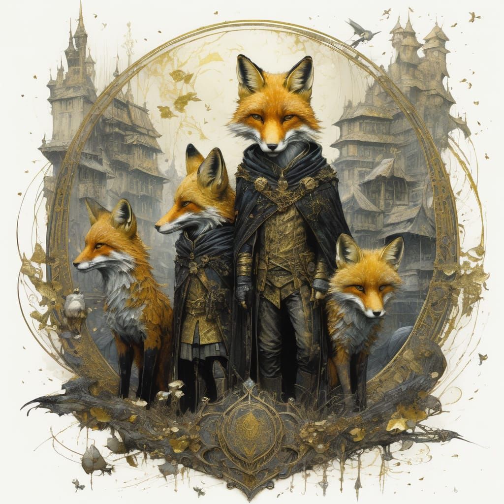 Detailed Fox Family Illustration