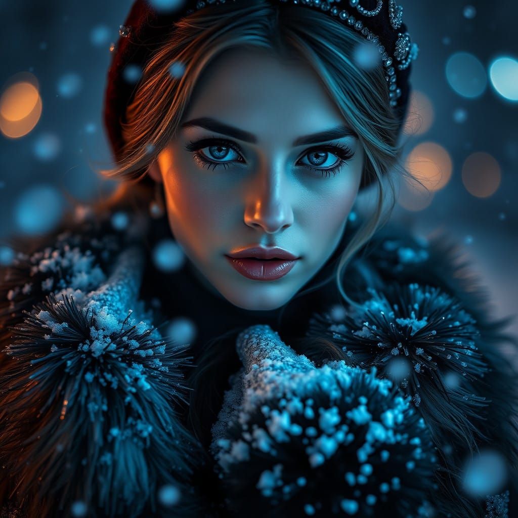 Elegant Winter Goddess in Snowy Splendor