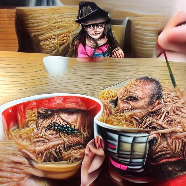 Horror Icon Enjoys Ramen, Hyperrealistic Rendering
