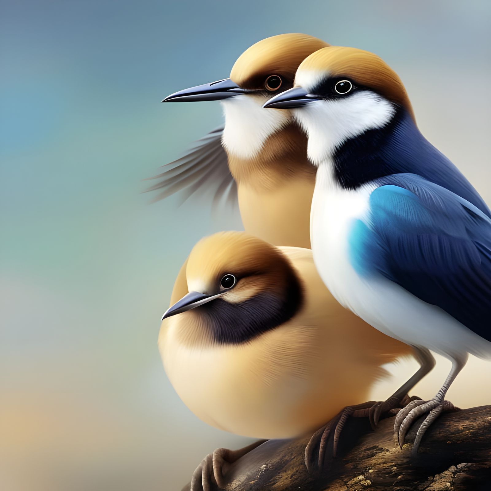 Colorful Birds Eating Raspberries Oil Painting