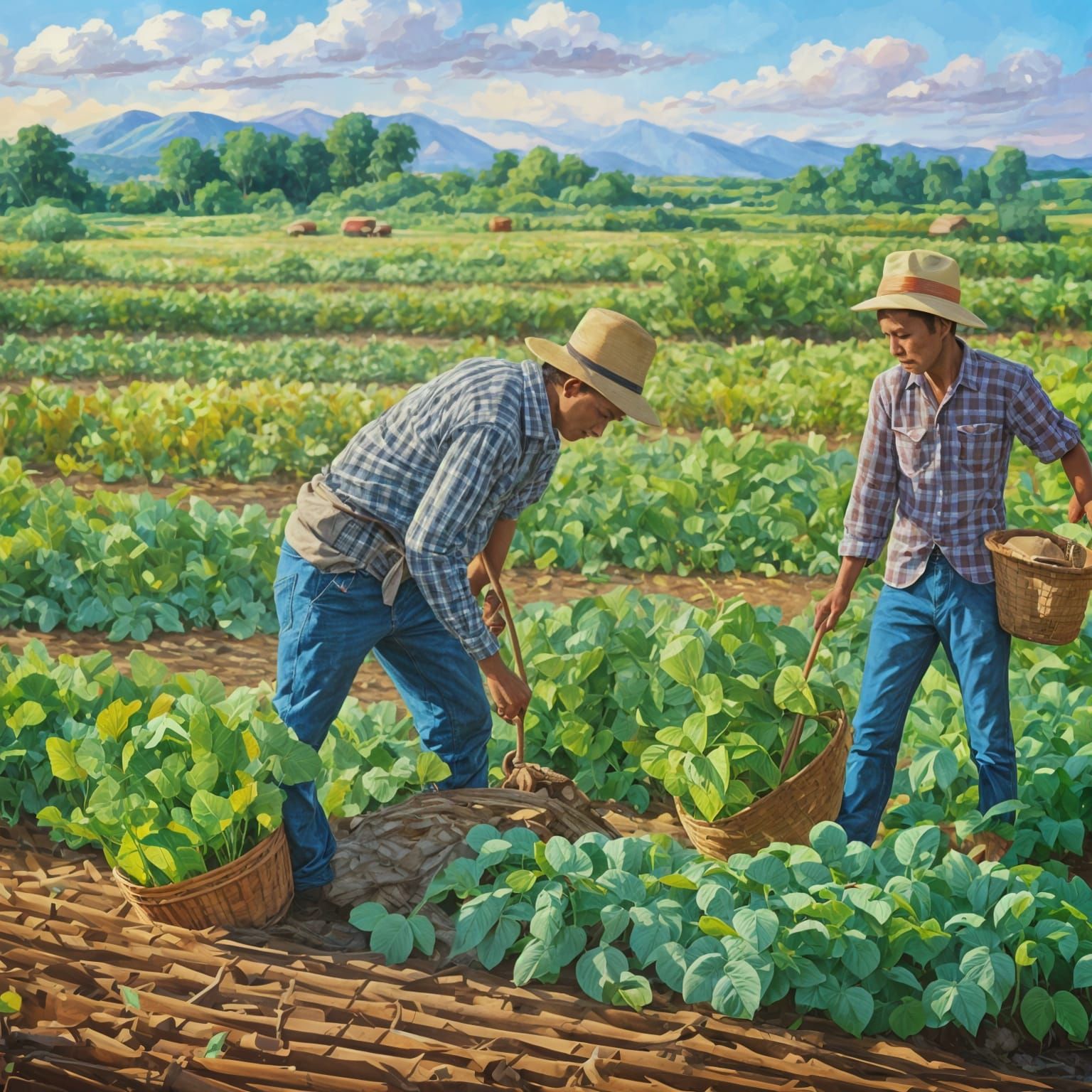 Farm workers cleaning the field of weeds