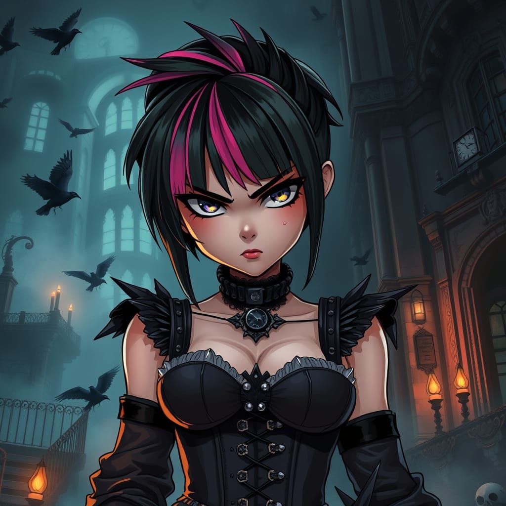 Gothic Punk Rebel Girl in Dark Cyberpunk World
