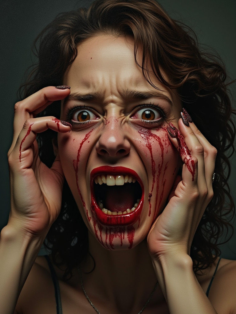 Terrifying Portrait of Woman Overcome by Fear