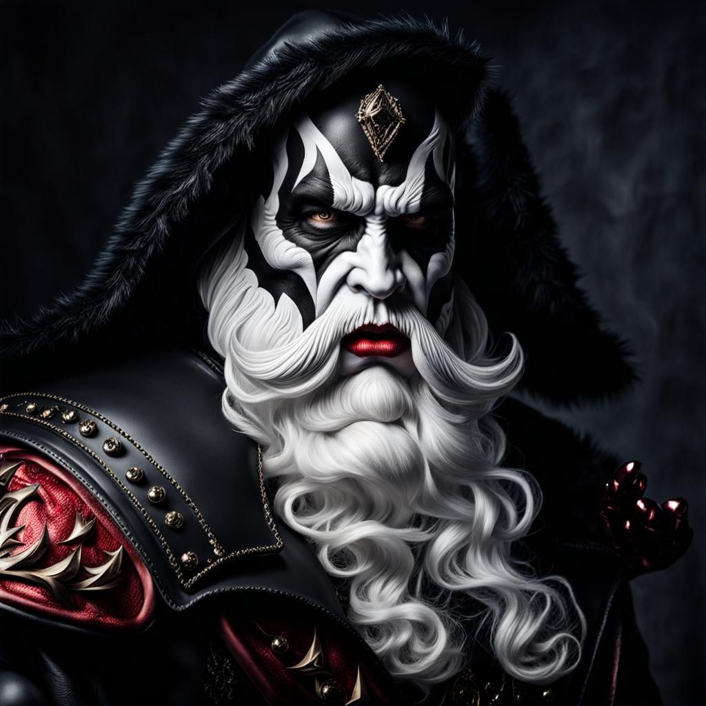 Hyperrealistic Santa Claus in KISS Black Metal Makeup