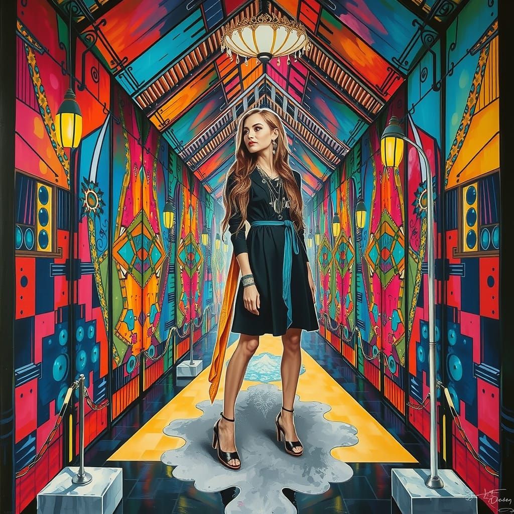 Confident Woman in Detailed Outdoor Oil Painting