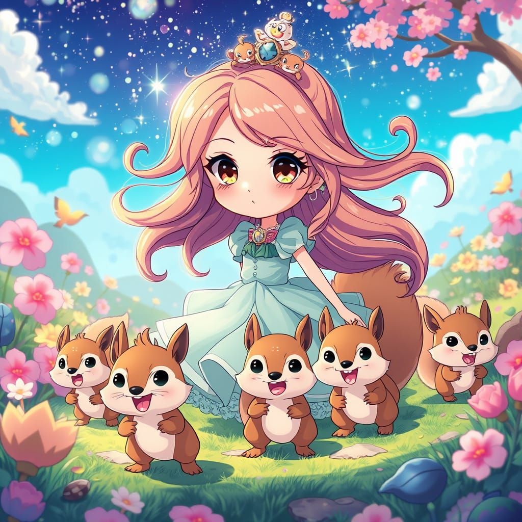 Whimsical Manga Princess Leads Chibi Squirrels Through Vibra...