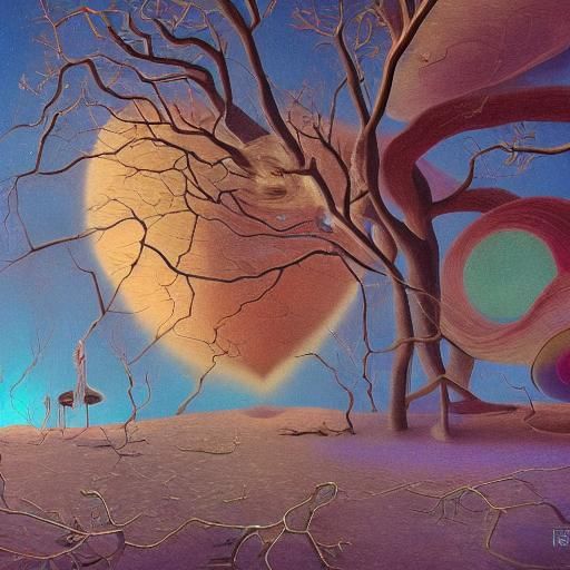 Trees Singing to Cosmic Winds: Surreal Illustration