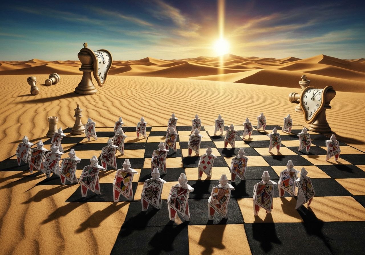 Origami Card Army Marches on Desert Chessboard