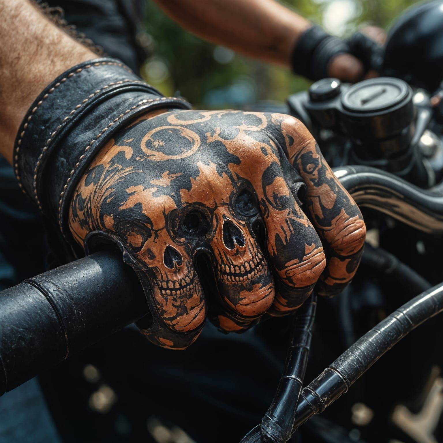 Hyperrealistic Skull Tattoos on Biker Hand