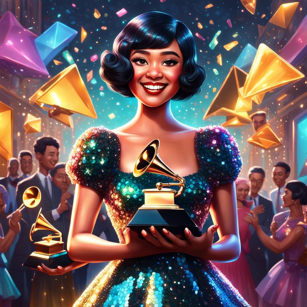 Cuban Girl with Grammy in Candy Art Style