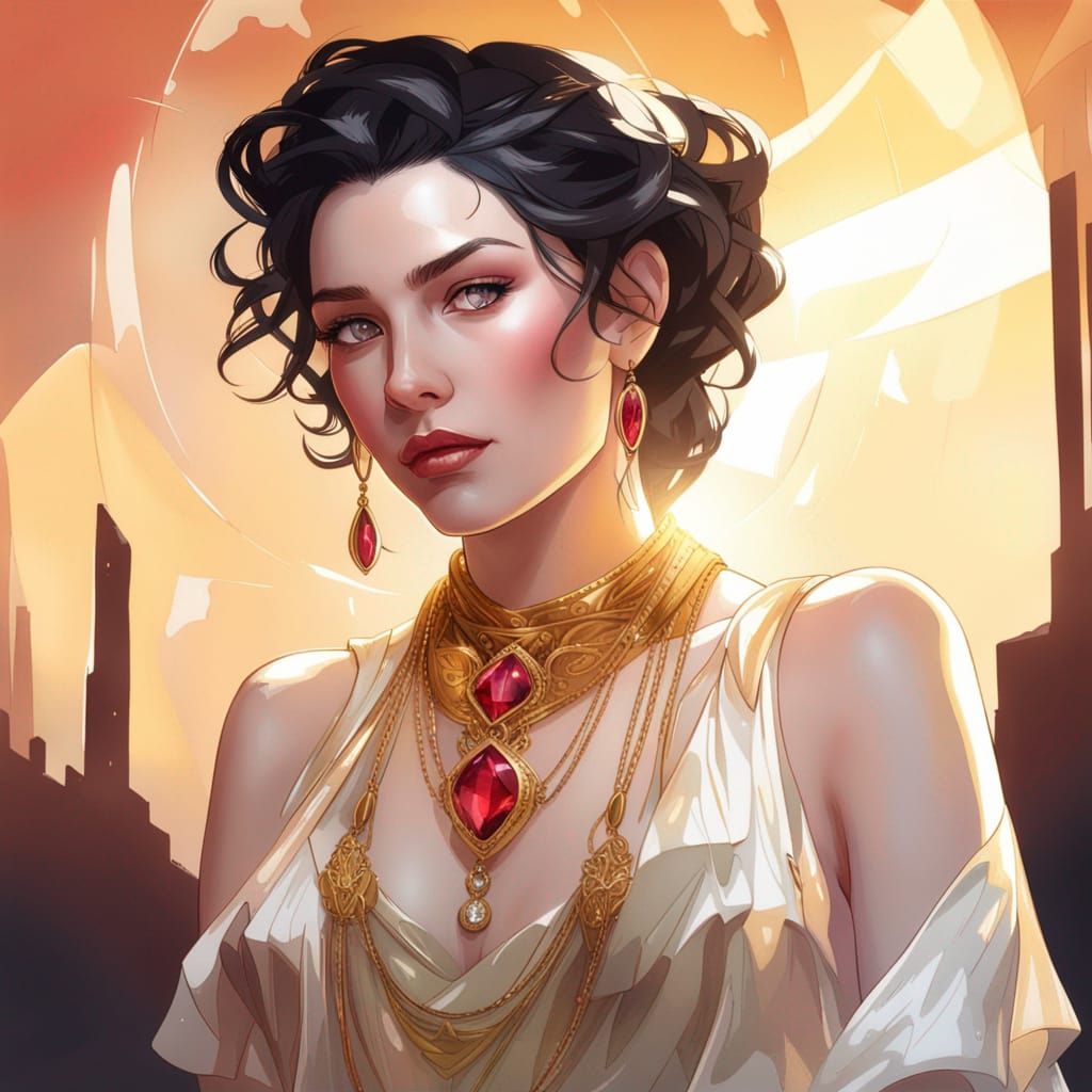 Woman with Crystal Dress: Art Nouveau Portrait