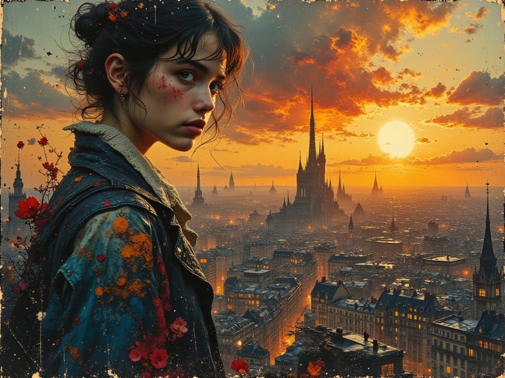 Woman on Paris Rooftops at Dawn