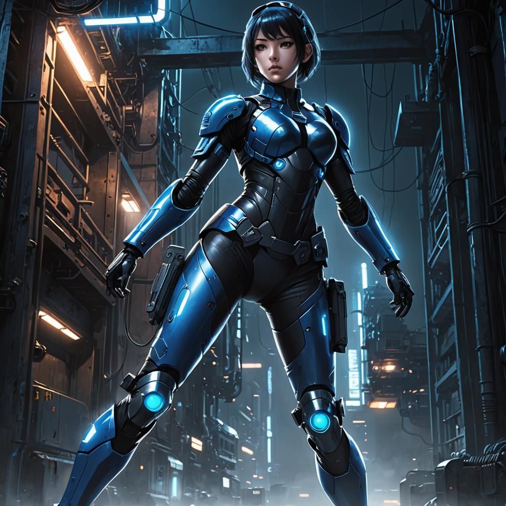 Anime-Inspired Sci-Fi Warrior in Metallic Armor