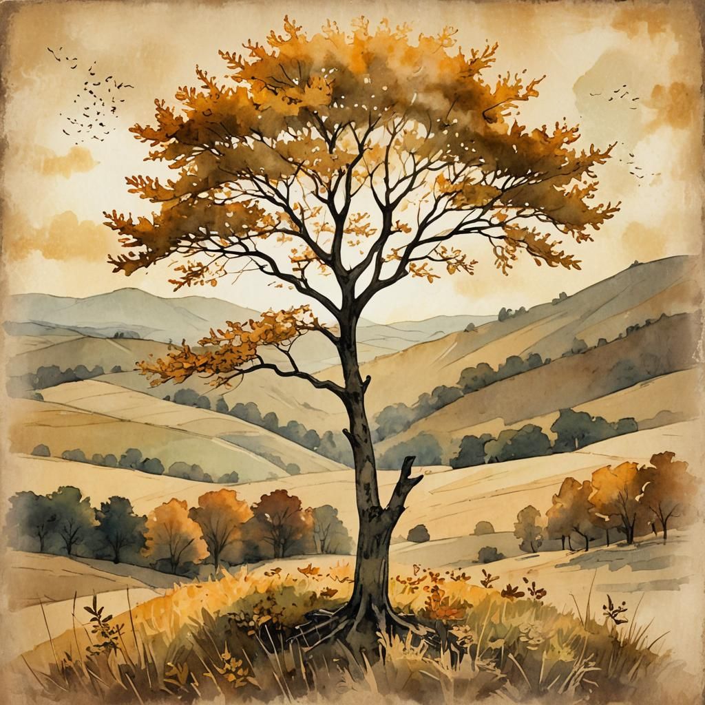 Whimsical Maple Tree: Vintage Botanical Illustration