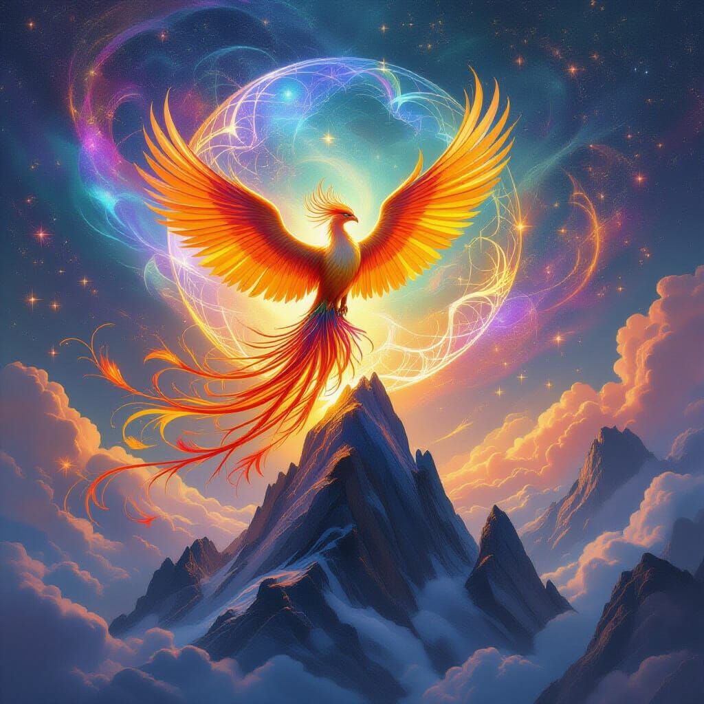 Majestic Phoenix Reborn Amidst Nebula Sky
