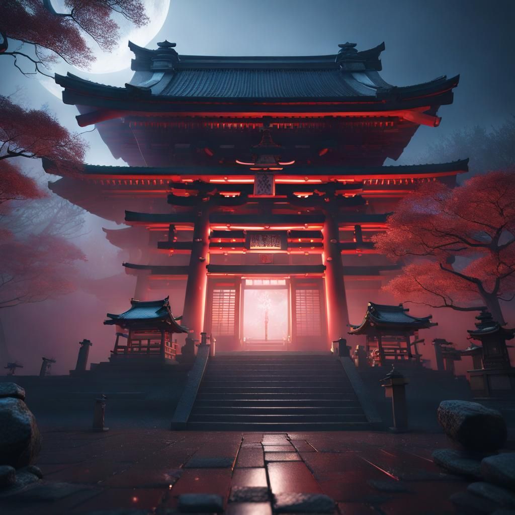 Japanese Shrine in Fog: Detailed Matte Painting