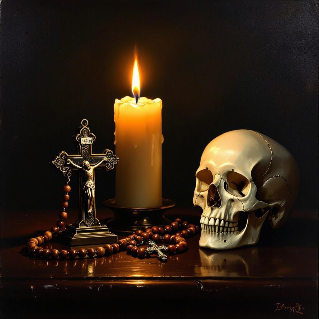 Memento Mori Still Life with Skull and Candle