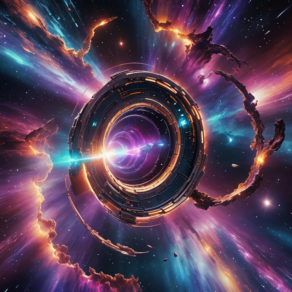 Spaceship Enters a Wormhole in Deep Space