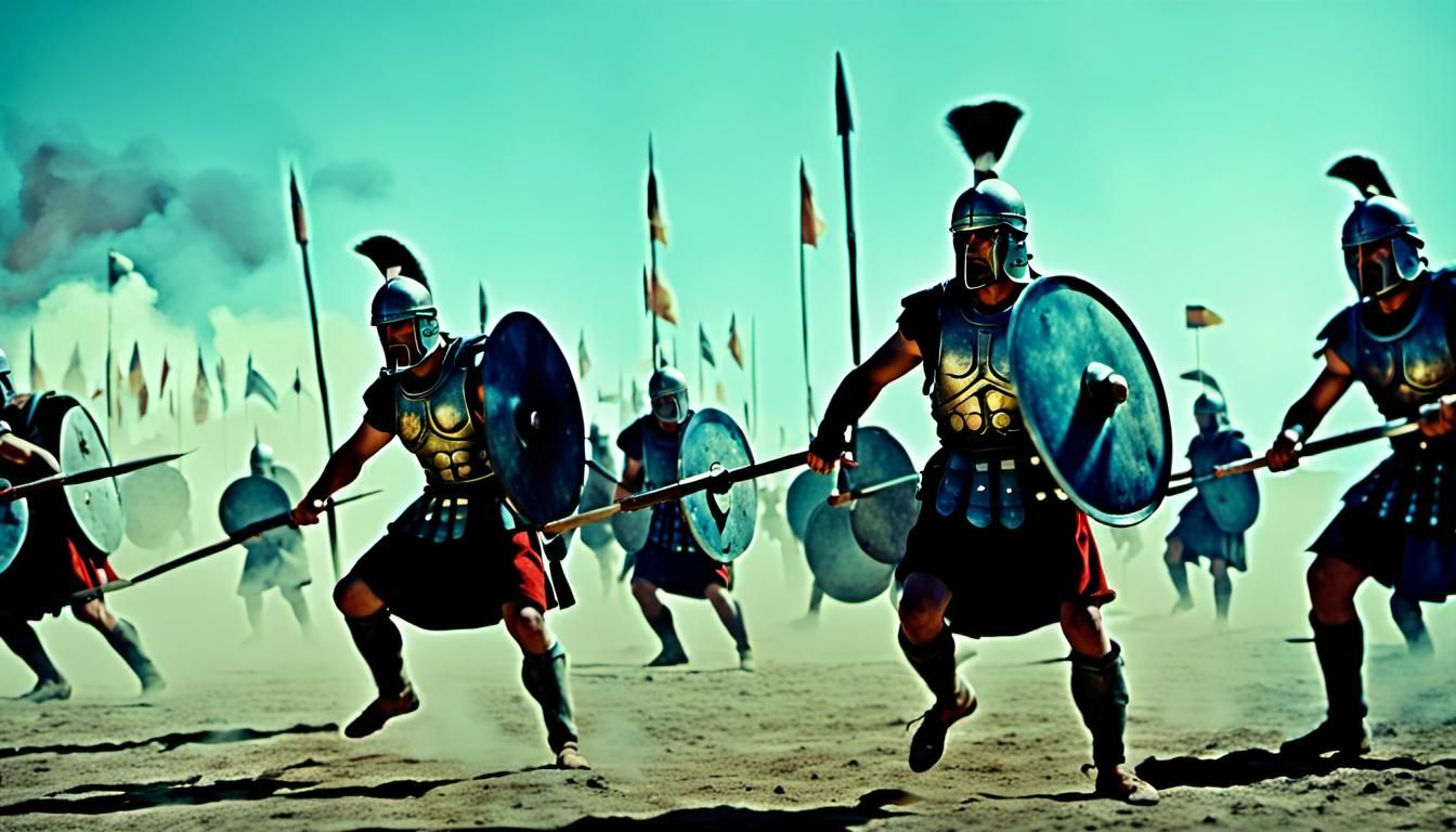 Gladiators Clash: Abstract Art in Cinematic Style
