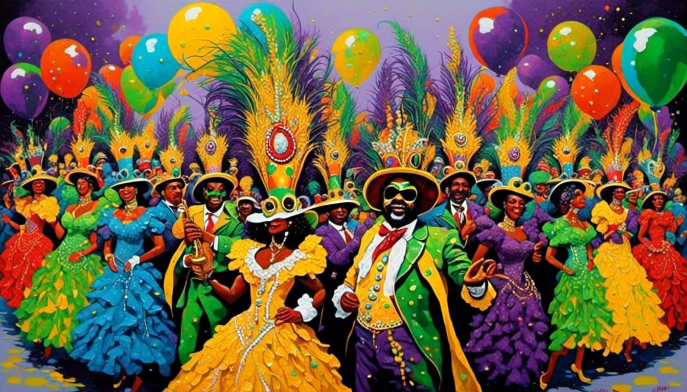 New Orleans Mardi Gras Parade in Impasto Style