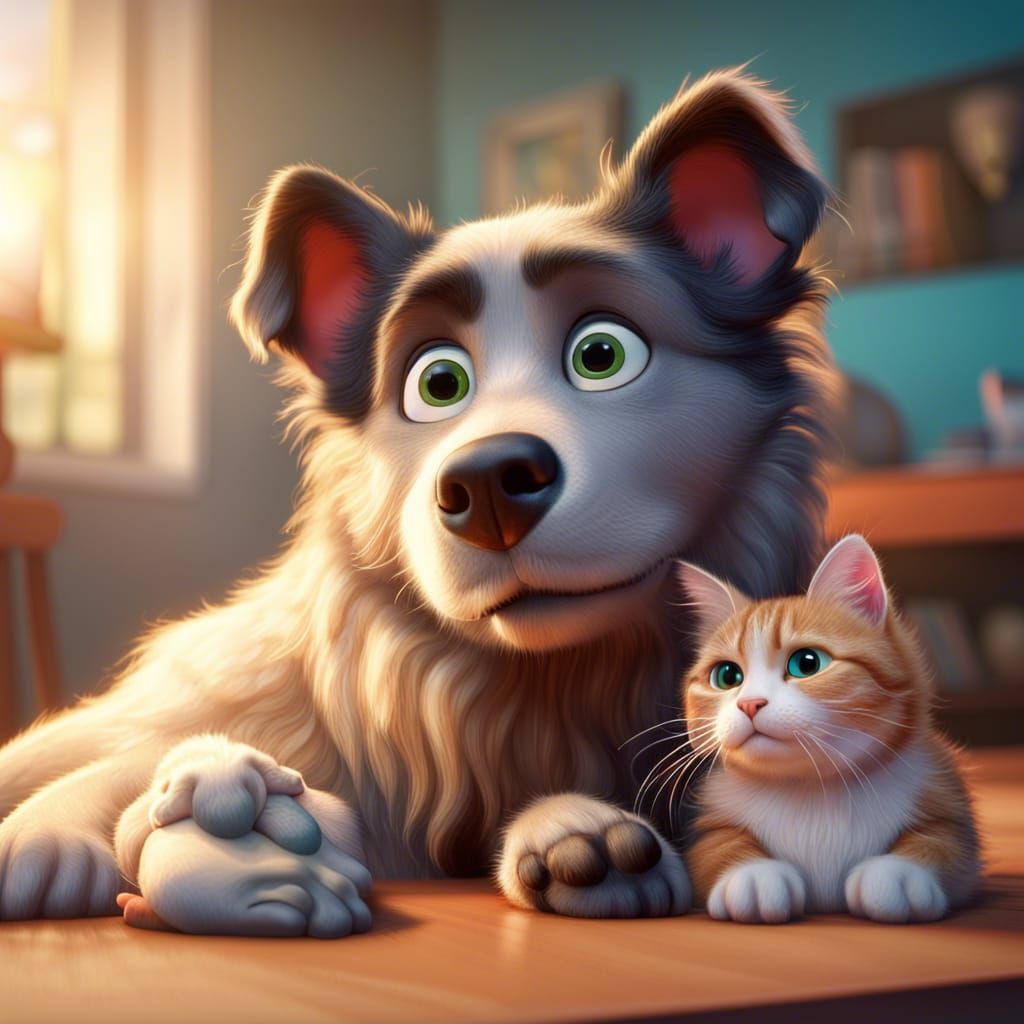Photorealistic Dog and Cat in 3D Digital Art