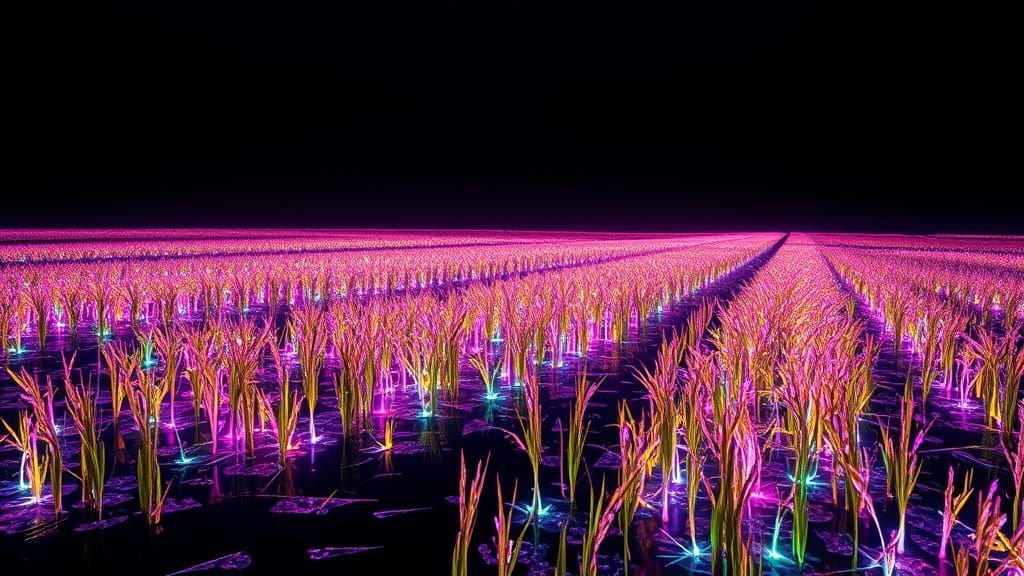 Ethereal Neon Rainbow Ricefield Steppes in Hyperrealism