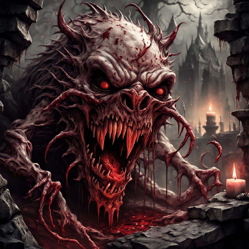 Grotesque Horror Creature Emerges from Dark Shadows