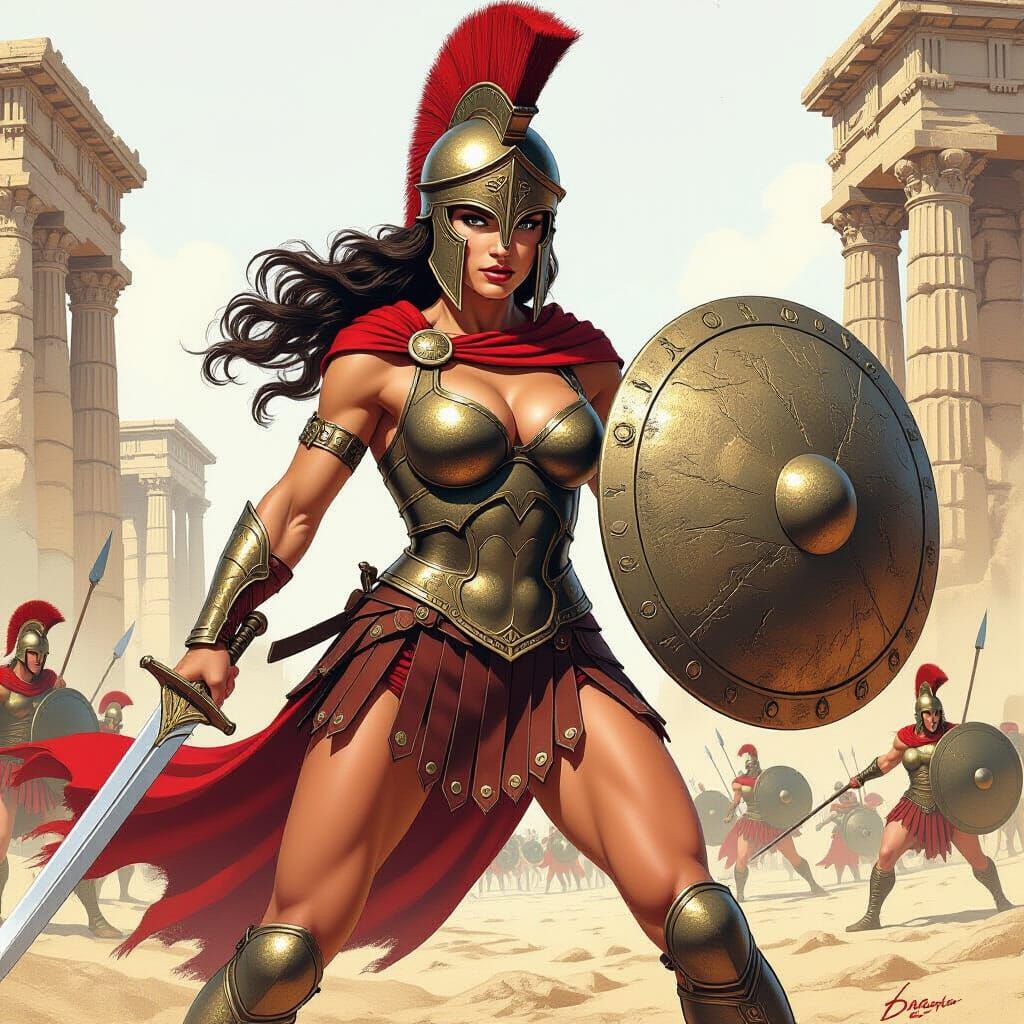 Gorgeous Spartan Warrior in Epic Battle