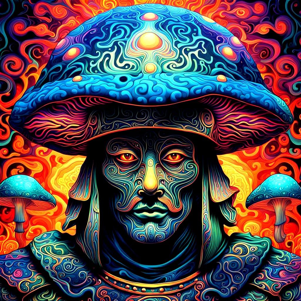 Mystical Mushroom Samurai in Psychedelic Art